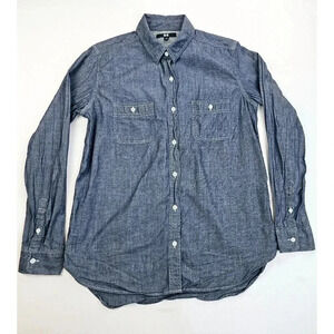 Uniqlo Size Small Women's Charcoal Blue Denim Style Long Sleeve Cotton Shirt